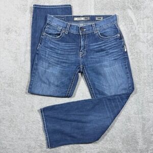 BKE Jeans Mens 34x30 Blue Whiskered Justin Straight Leg Medium Wash Denim 34R